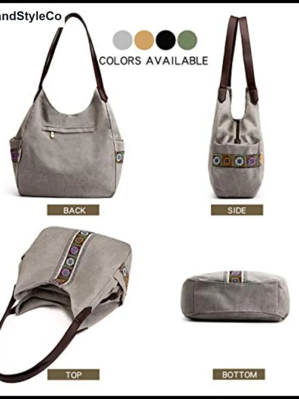 Canvas Hobo Purse Multi Pocket Tote Shoulder Bag Embroidery Ethnic